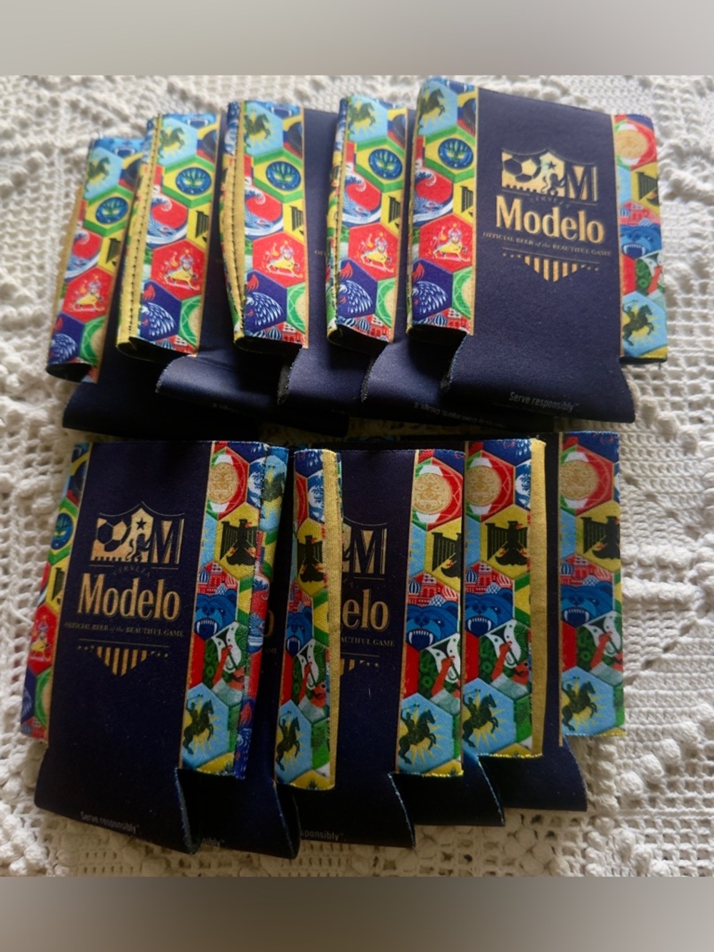 MODELO CERVEZA SOCCER BALL BEER CAN BOTTLE KOOZIE COOZI INSULATOR NEW Lot of 10